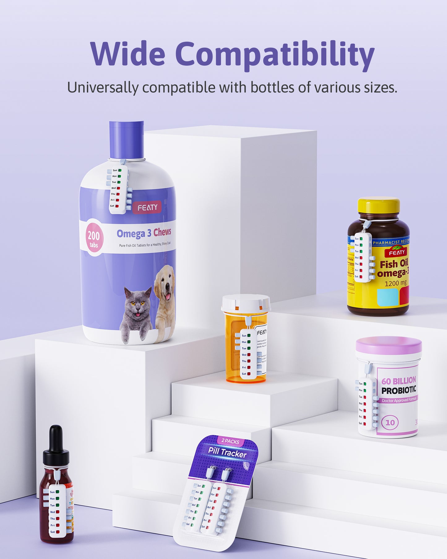 FEATY Compact Pill Reminder, Reusable Pill Tracker